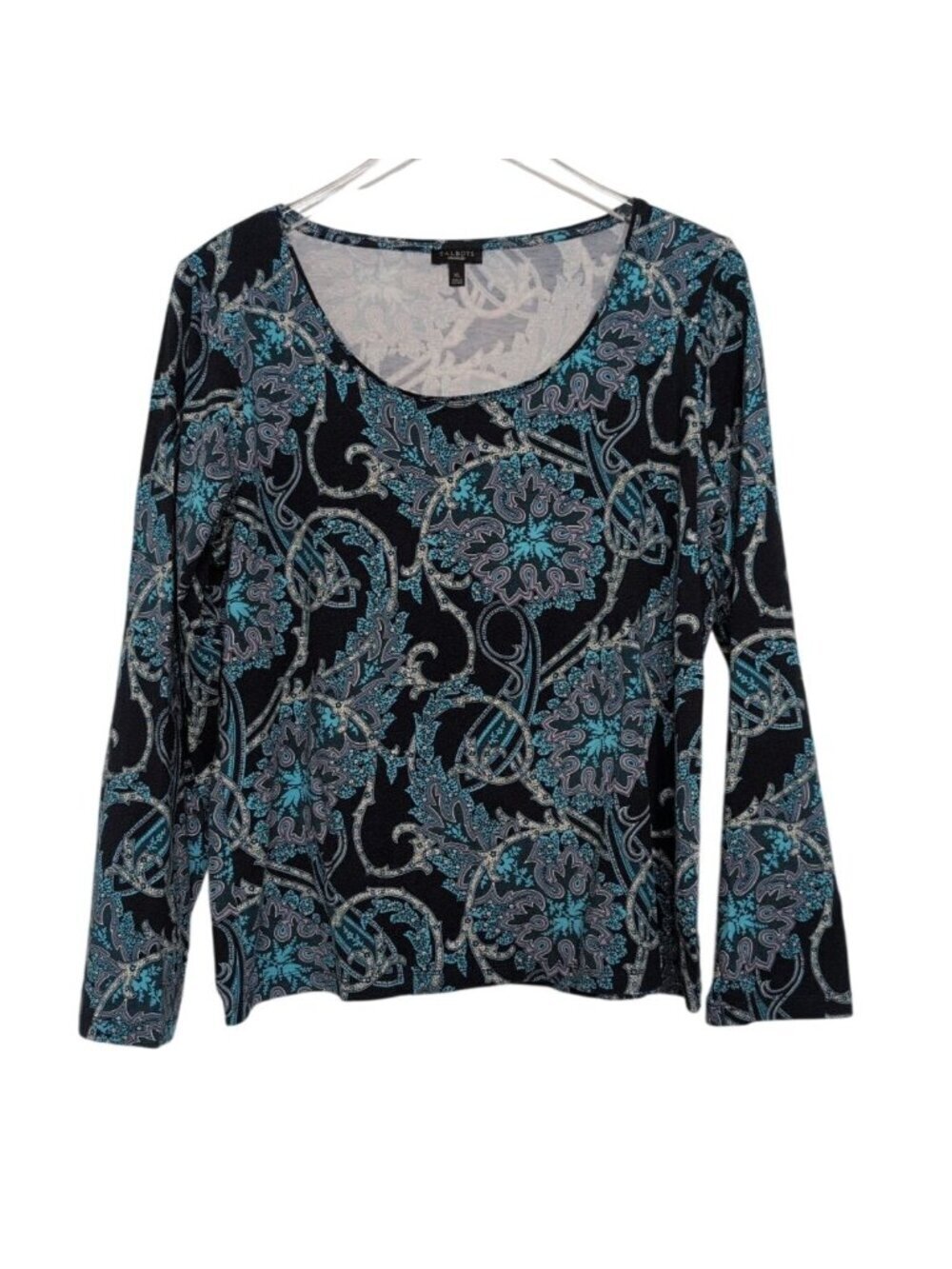 Talbots Floral Shirt Womens Size XL Blue Pima Cotton Blend Lightweight Stretch